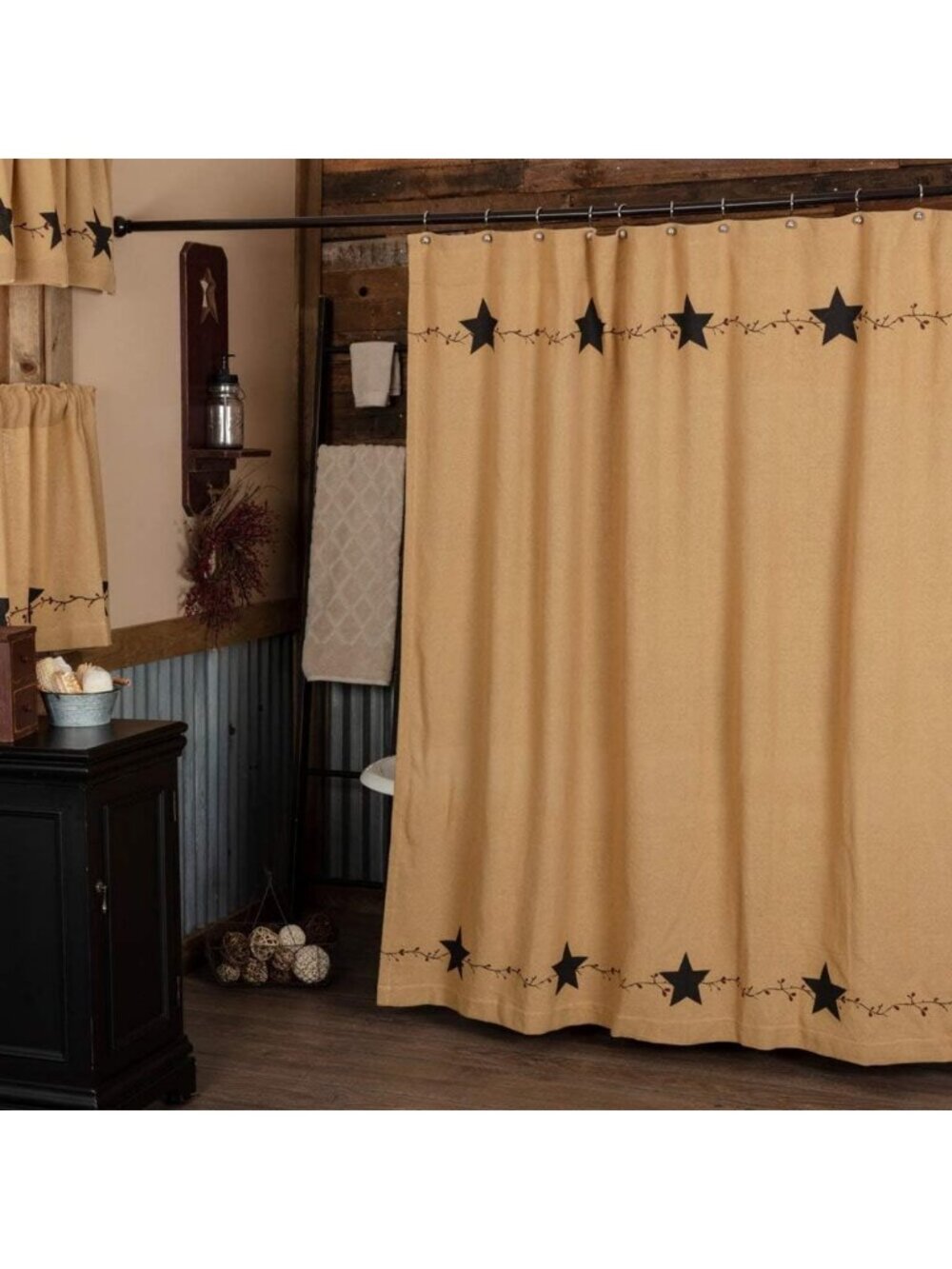 Star & Pip Country Primitive Shower Curtain - 72x72 Farmhouse Decor